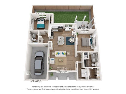 Floor plan for 2 beds, 2 baths, 1220 sqft